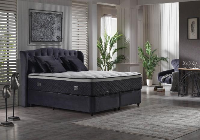 Boxspringbett 180x200 mit Bettkasten Grau INDIGO günstig online kaufen