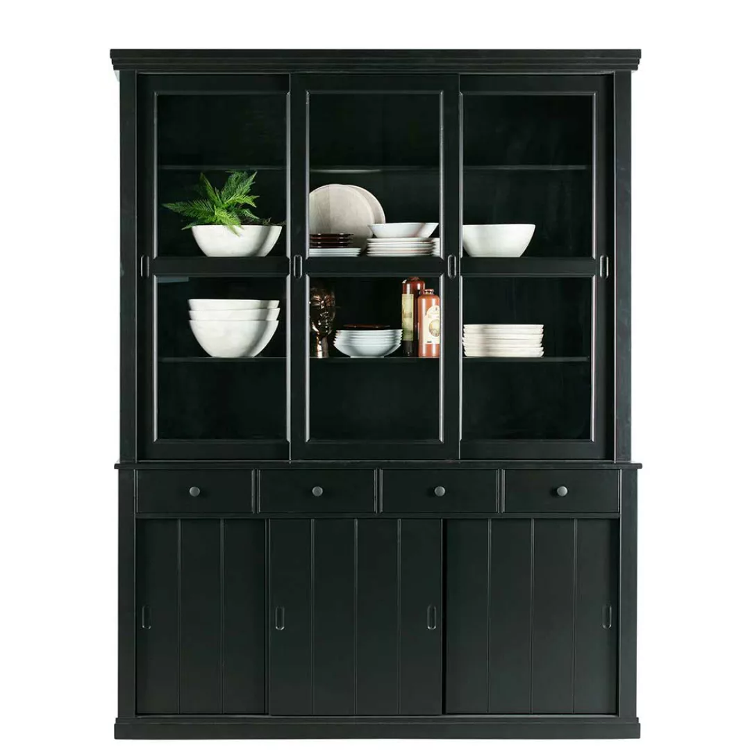 Buffet Vitrine in Schwarz Kiefer Massivholz günstig online kaufen