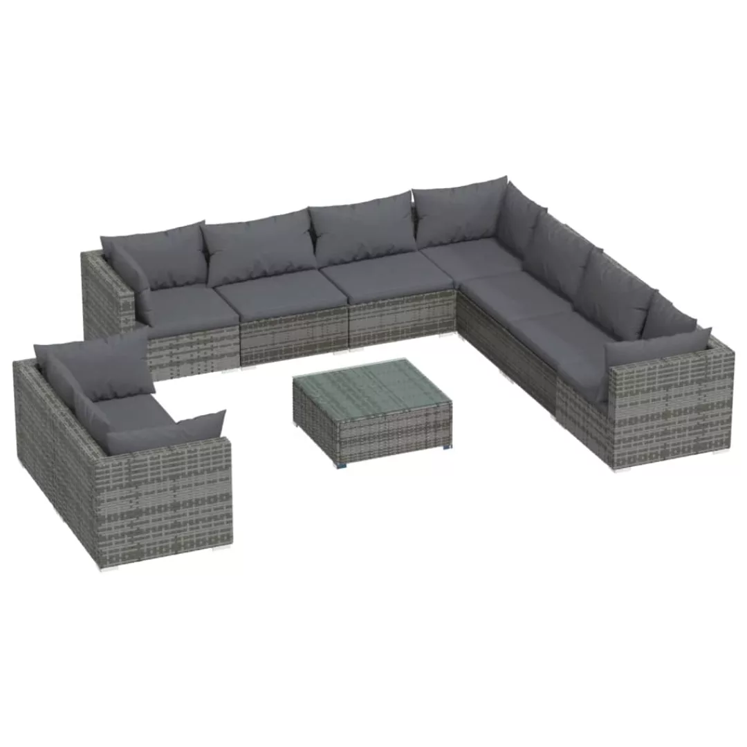 Vidaxl 10-tlg. Garten-lounge-set Mit Kissen Grau Poly Rattan günstig online kaufen