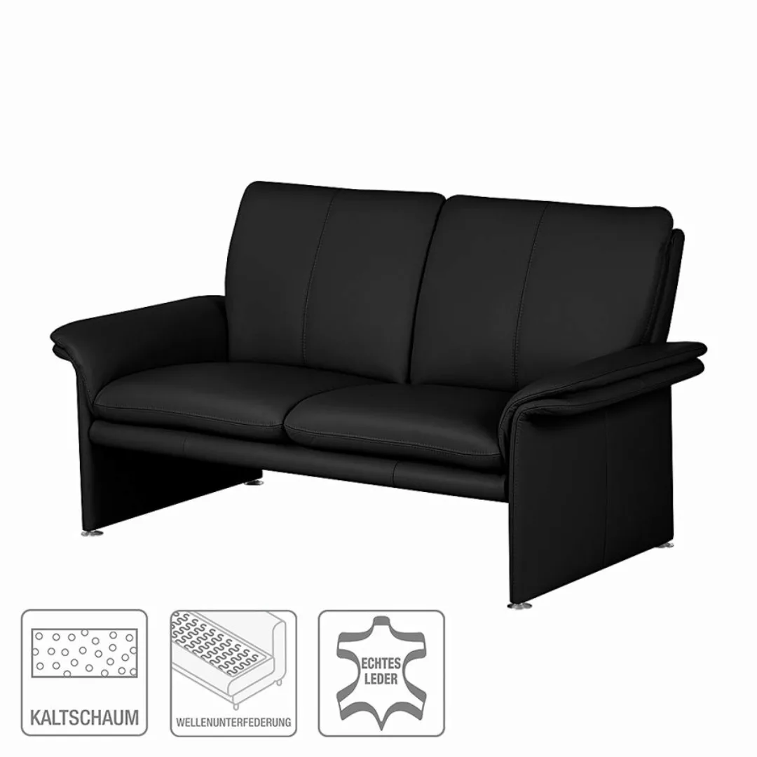 home24 Modoform Sofa Capri 2-Sitzer Schwarz Echtleder 164x90x88 cm (BxHxT) günstig online kaufen