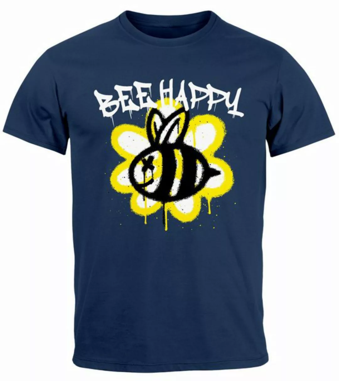 Neverless Print-Shirt Herren T-Shirt Aufdruck Bee Happy Biene Blume Graffit günstig online kaufen