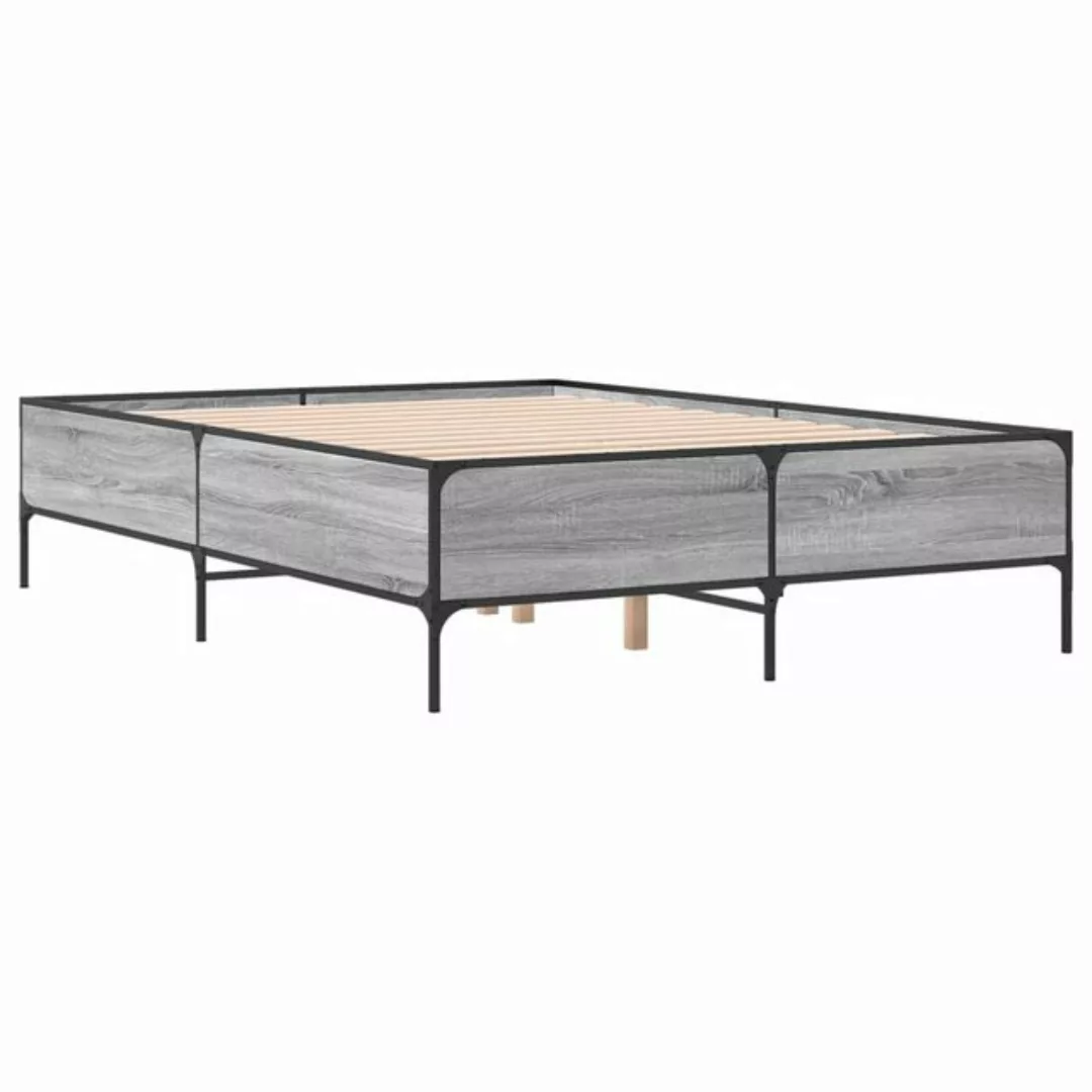 vidaXL Bett Bettgestell Grau Sonoma 140x190 cm Holzwerkstoff und Metall günstig online kaufen