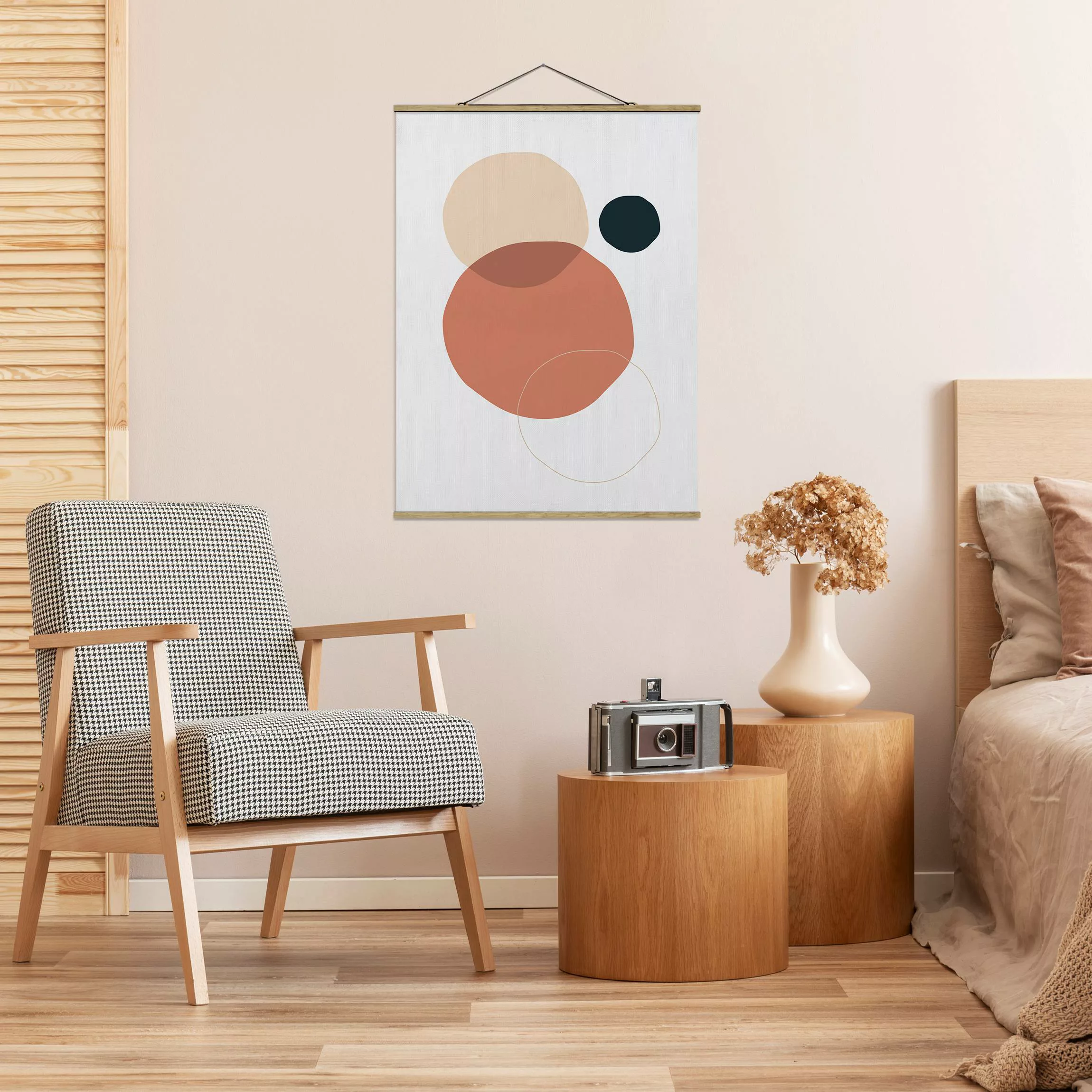 Stoffbild Abstrakt mit Posterleisten - Hochformat Line Art Kreise Pastell günstig online kaufen