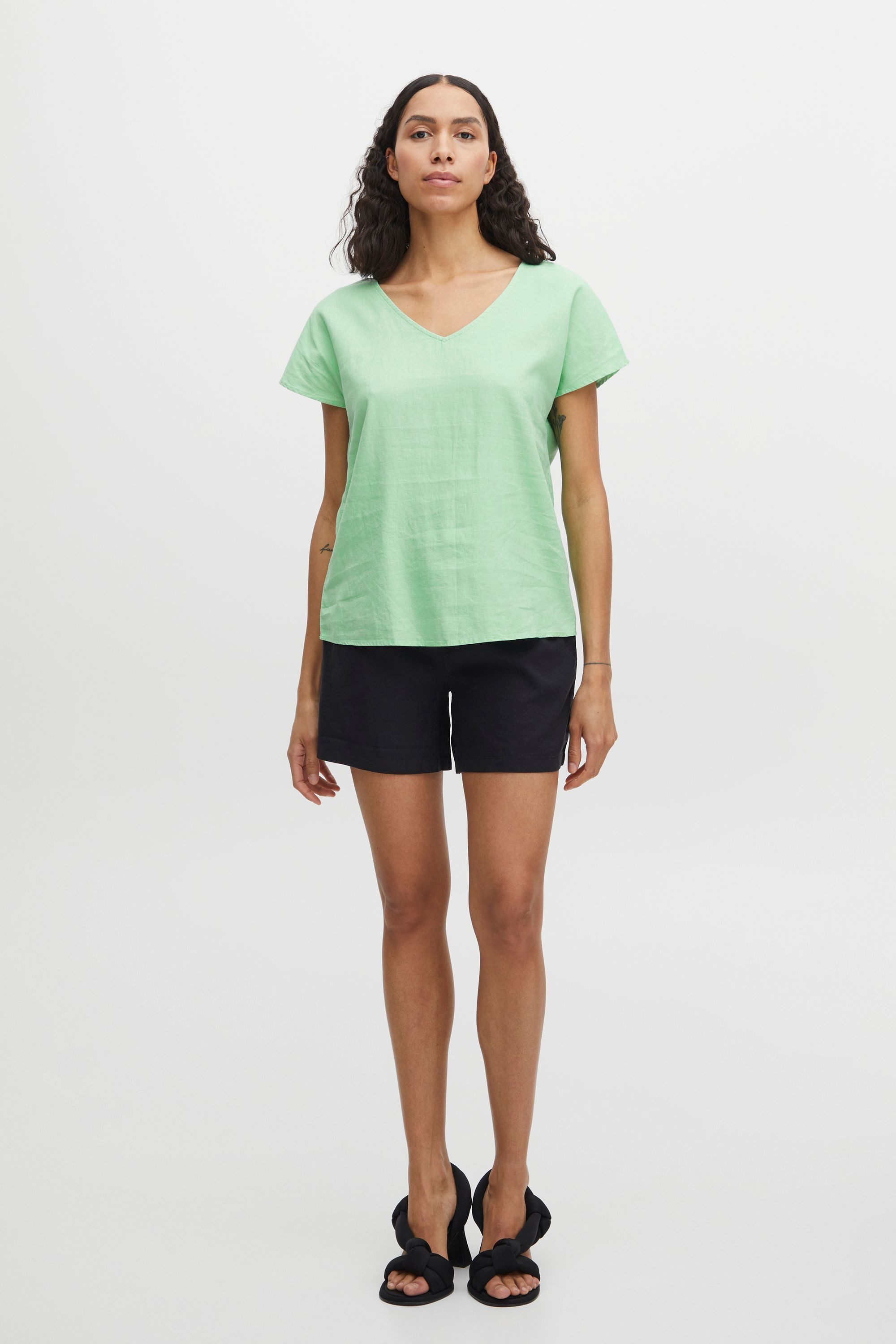 b.young Kurzarmbluse BYFALAKKA Bluse aus Leinenmix günstig online kaufen