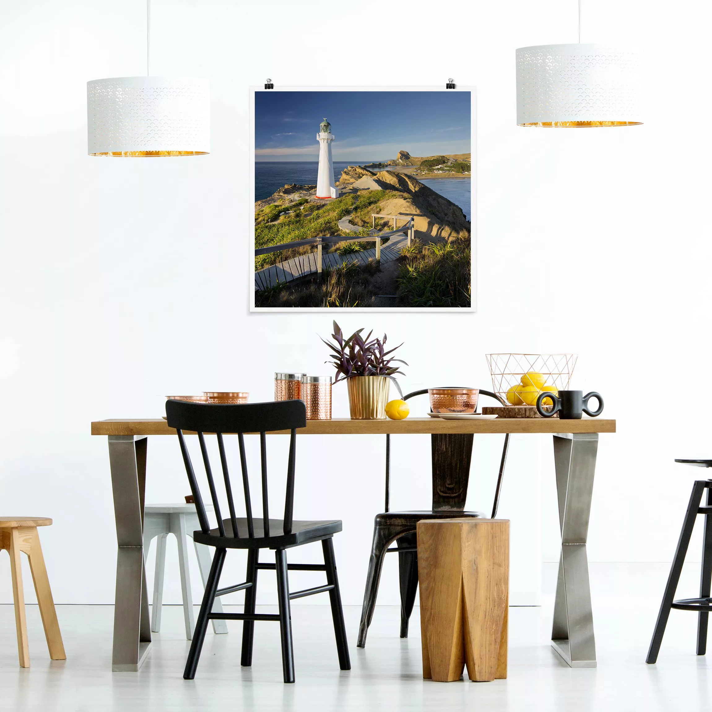 Poster Strand - Quadrat Castle Point Leuchtturm Neuseeland günstig online kaufen