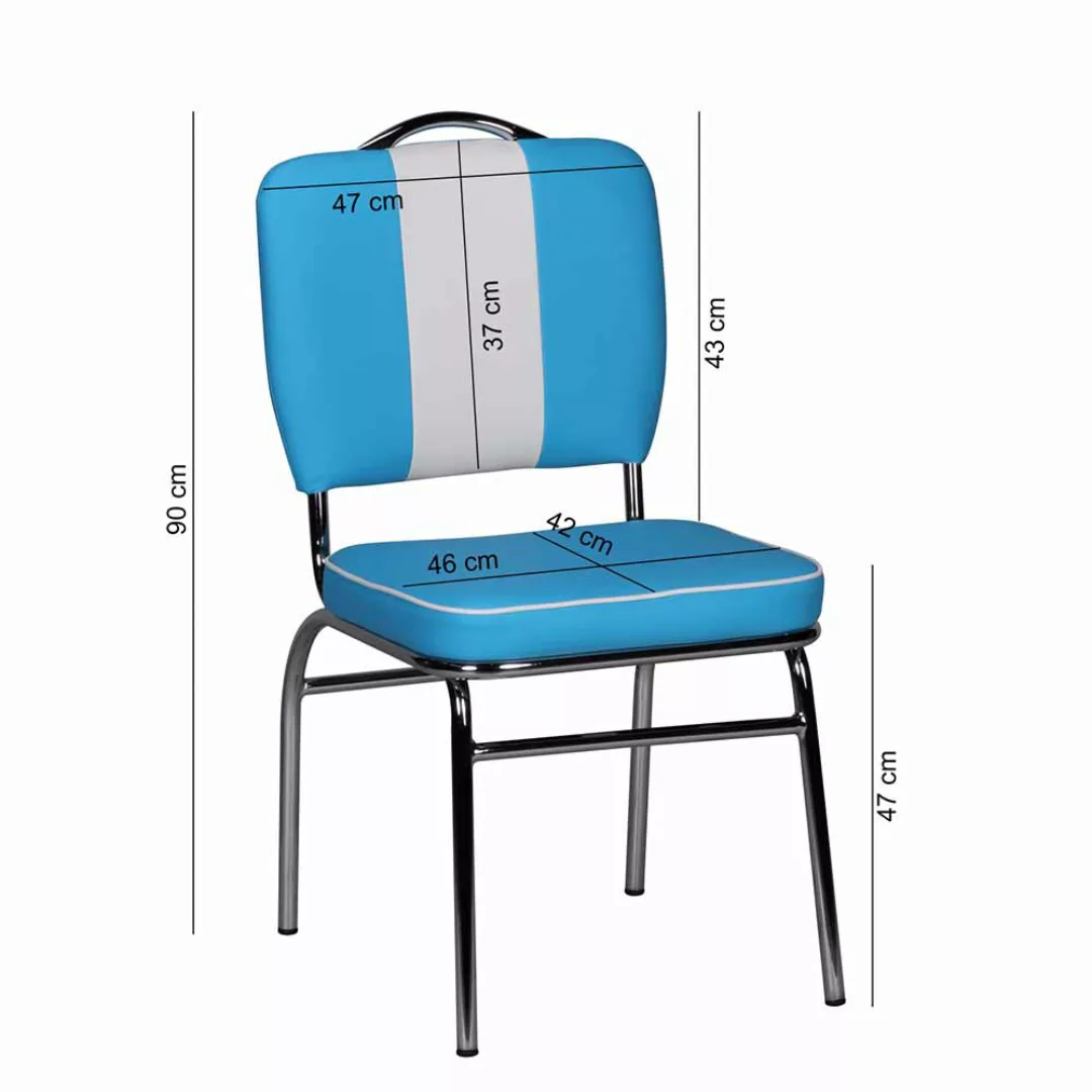 Retro Stuhl in Blau Weiß Chrom günstig online kaufen