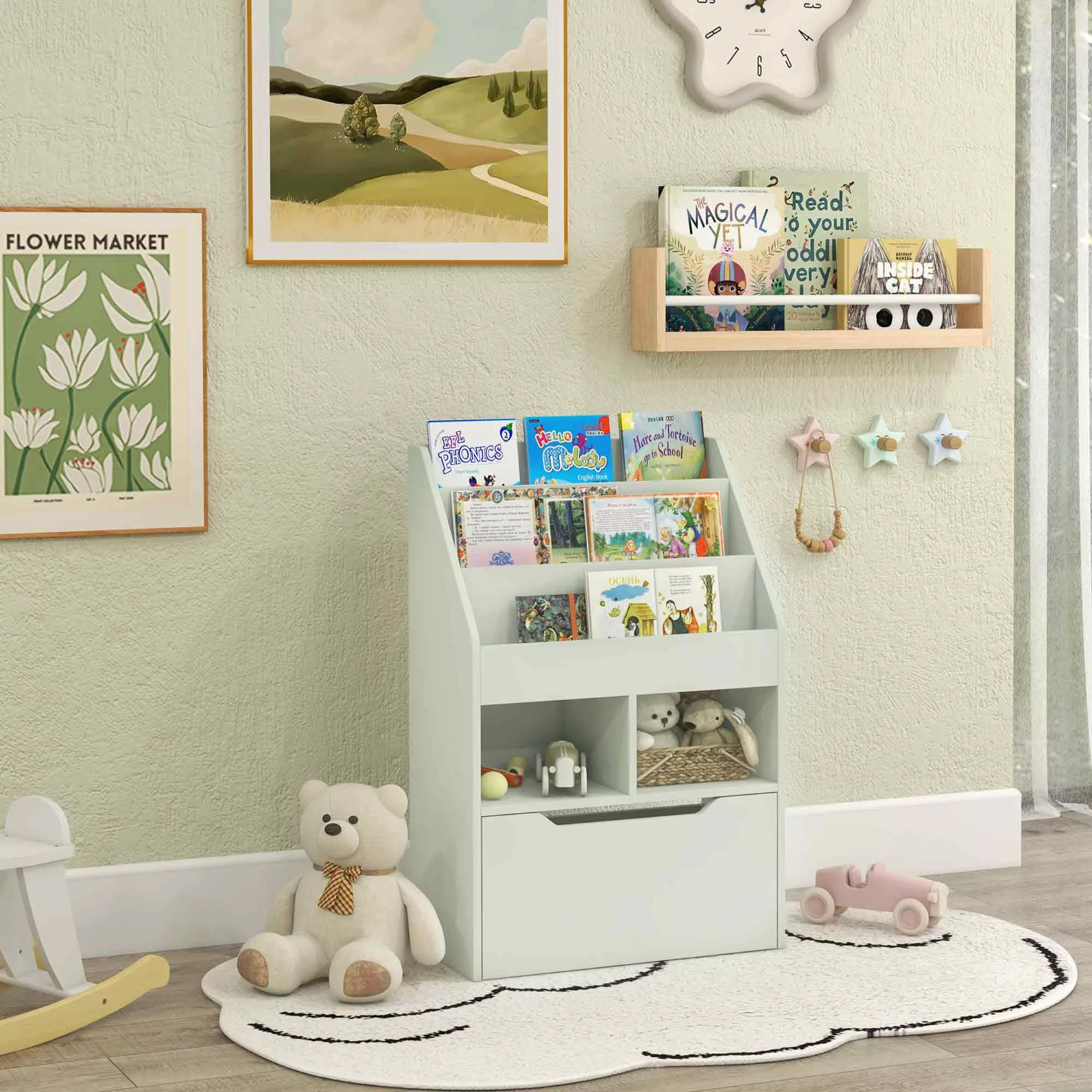 HOMCOM Bücherregal Regal Mehrzweck 3 Regale 2 Fächer Große Schublade in Hel günstig online kaufen