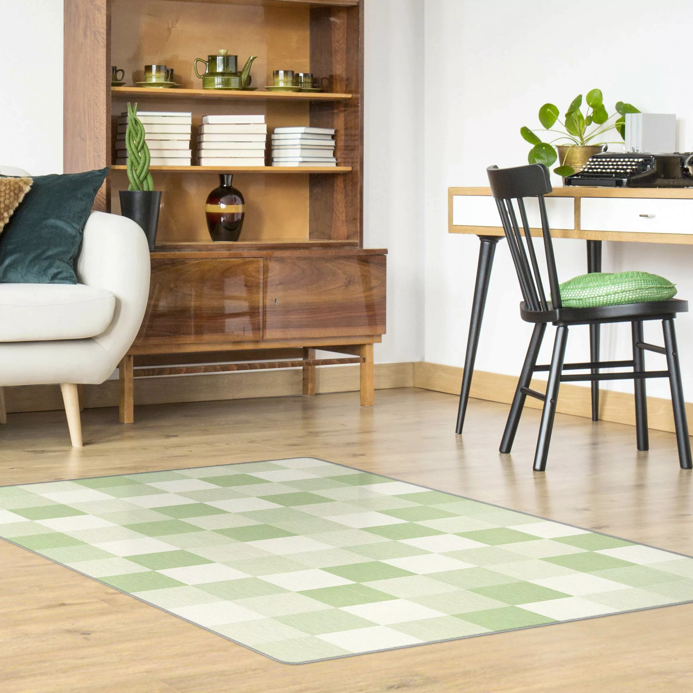 Teppich Geometrisches Muster Buntes Schachbrett Grün günstig online kaufen