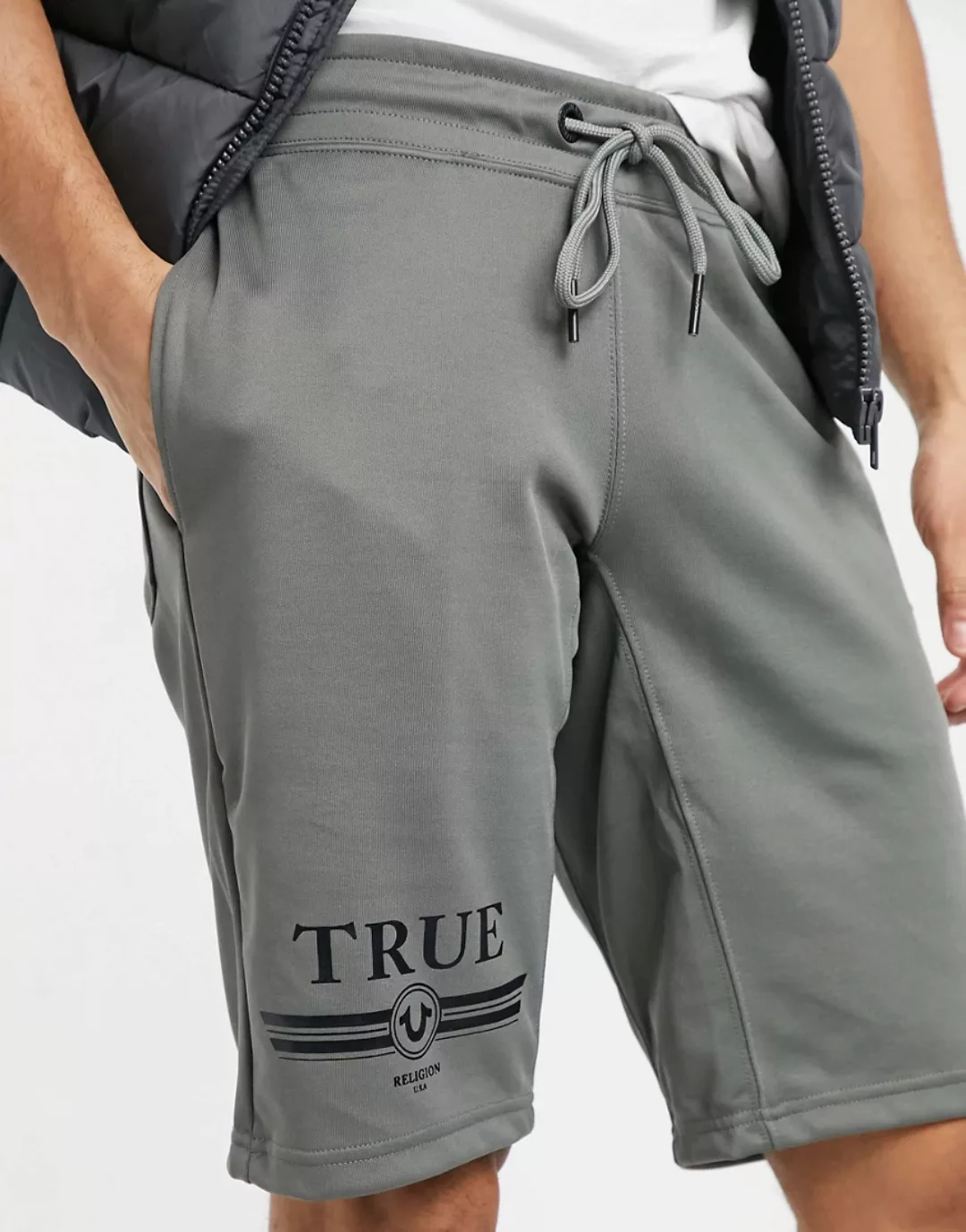 True Religion – True Retro – Shorts aus Jersey-Grün günstig online kaufen