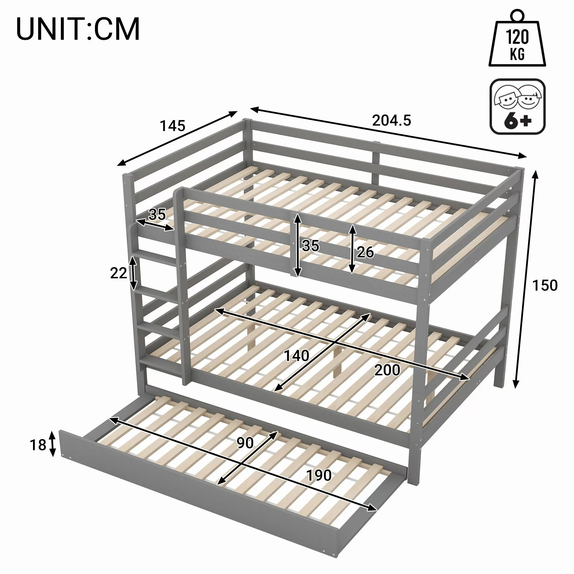TavilaEcon Etagenbett Kinderbett, Jugendbett, Holzbett, Dreibett günstig online kaufen