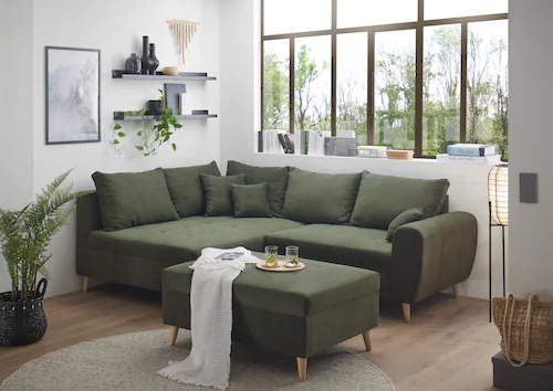 ED EXCITING DESIGN Ecksofa "Calanda L-Form", mit Hocker & 3 Zierkissen günstig online kaufen