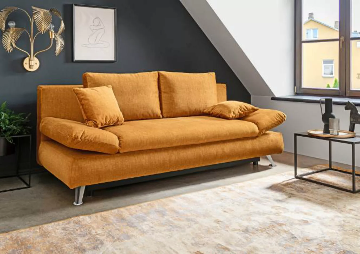 2-Sitzer Schlafsofa mit Bettkasten 208 cm breit Bettsofa Gelb DALE günstig online kaufen