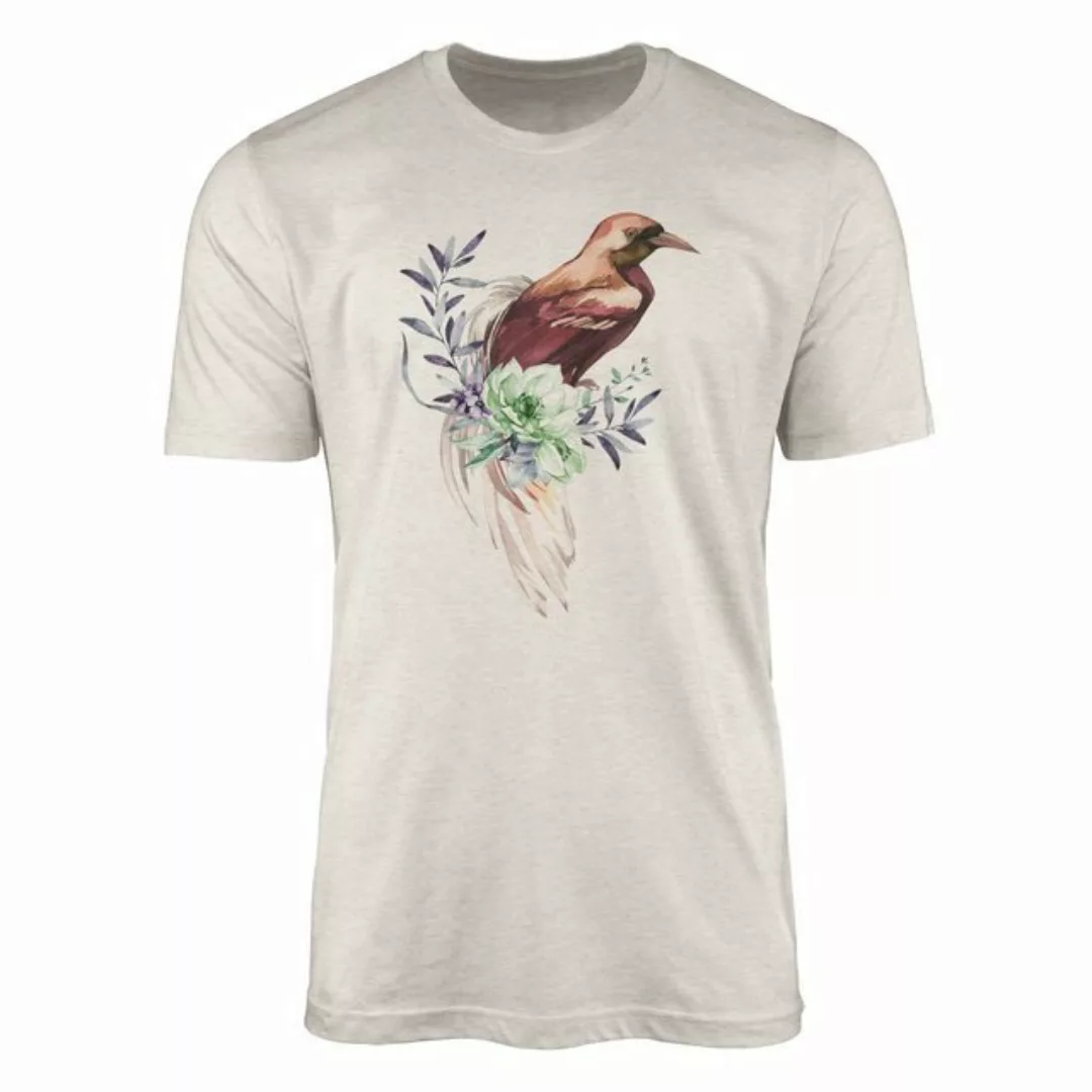 Sinus Art T-Shirt Herren Shirt Organic T-Shirt Aquarell Motiv Vogel Blumen günstig online kaufen