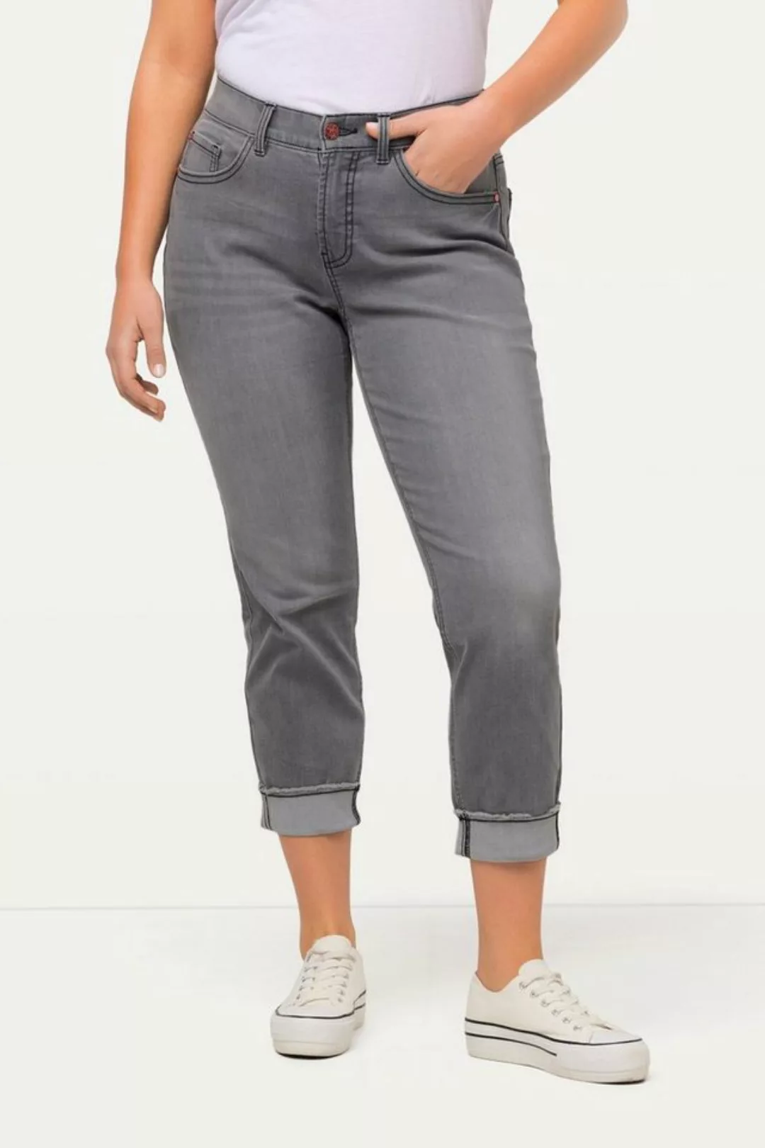 Ulla Popken Regular-fit-Jeans Boyfriend-Jeans Fransensaum Leo-Details recyc günstig online kaufen