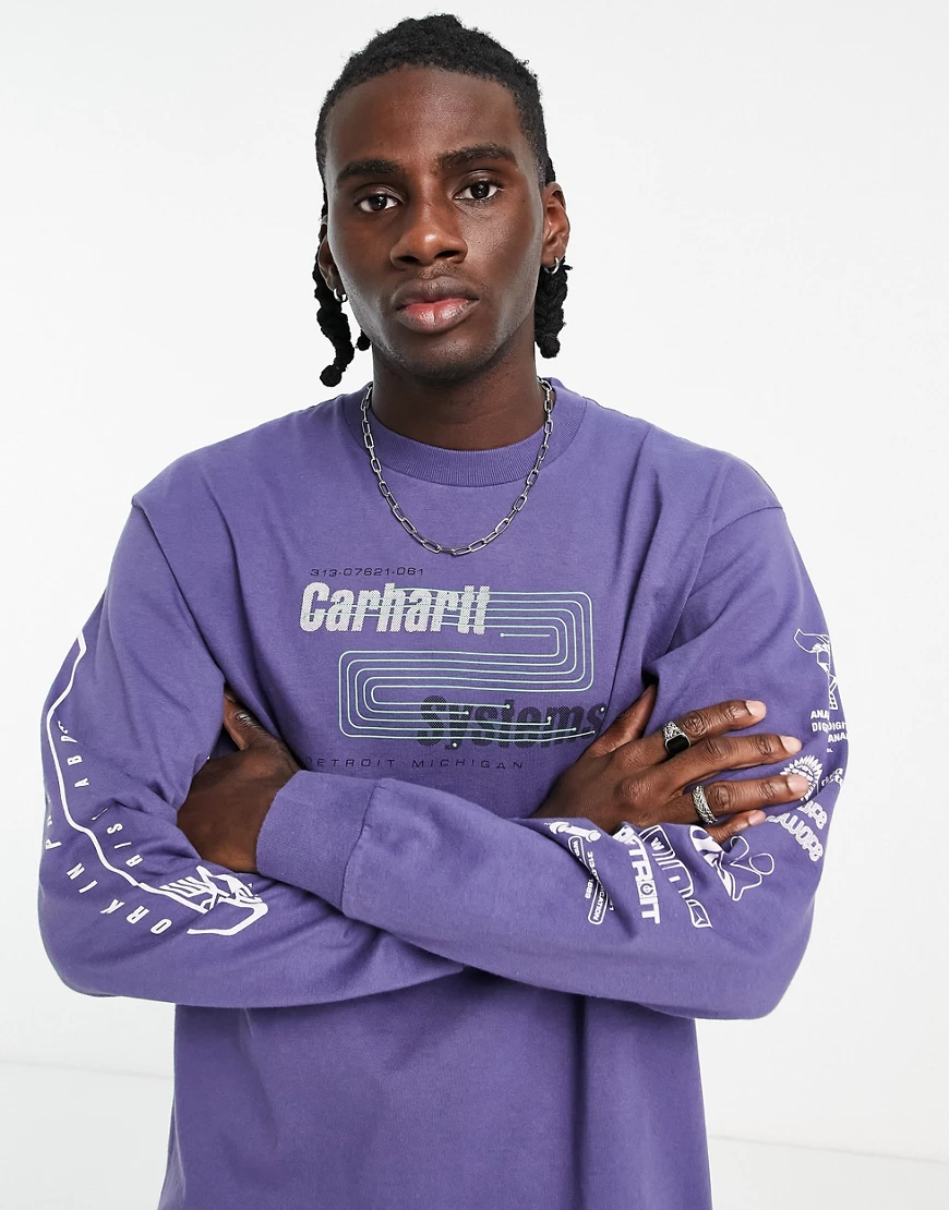 Carhartt WIP – Systems – Langärmliges Oberteil in Lila mit Print-Blau günstig online kaufen