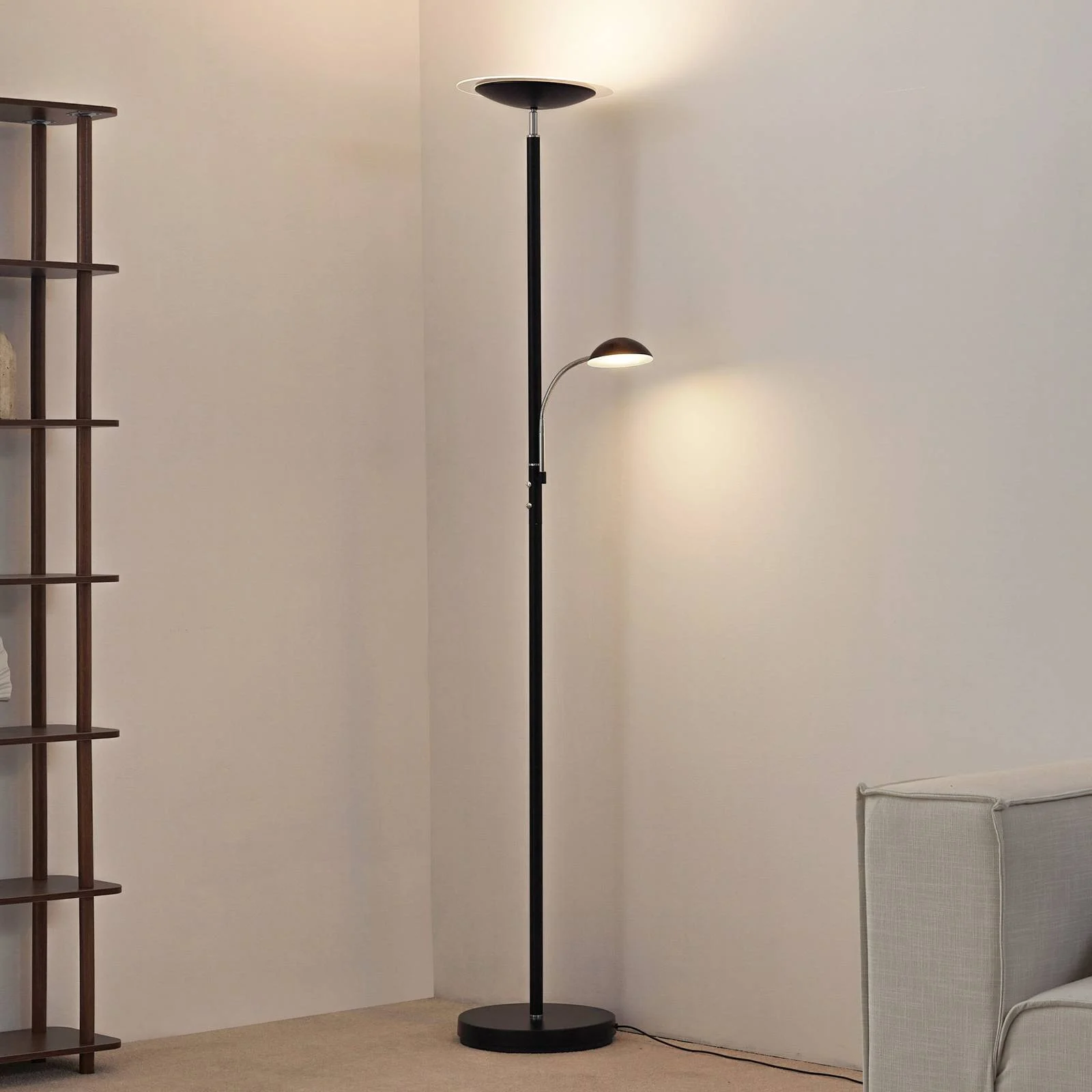 Lindby LED-Stehlampe Malea, schwarz, Leselampe, dimmbar günstig online kaufen