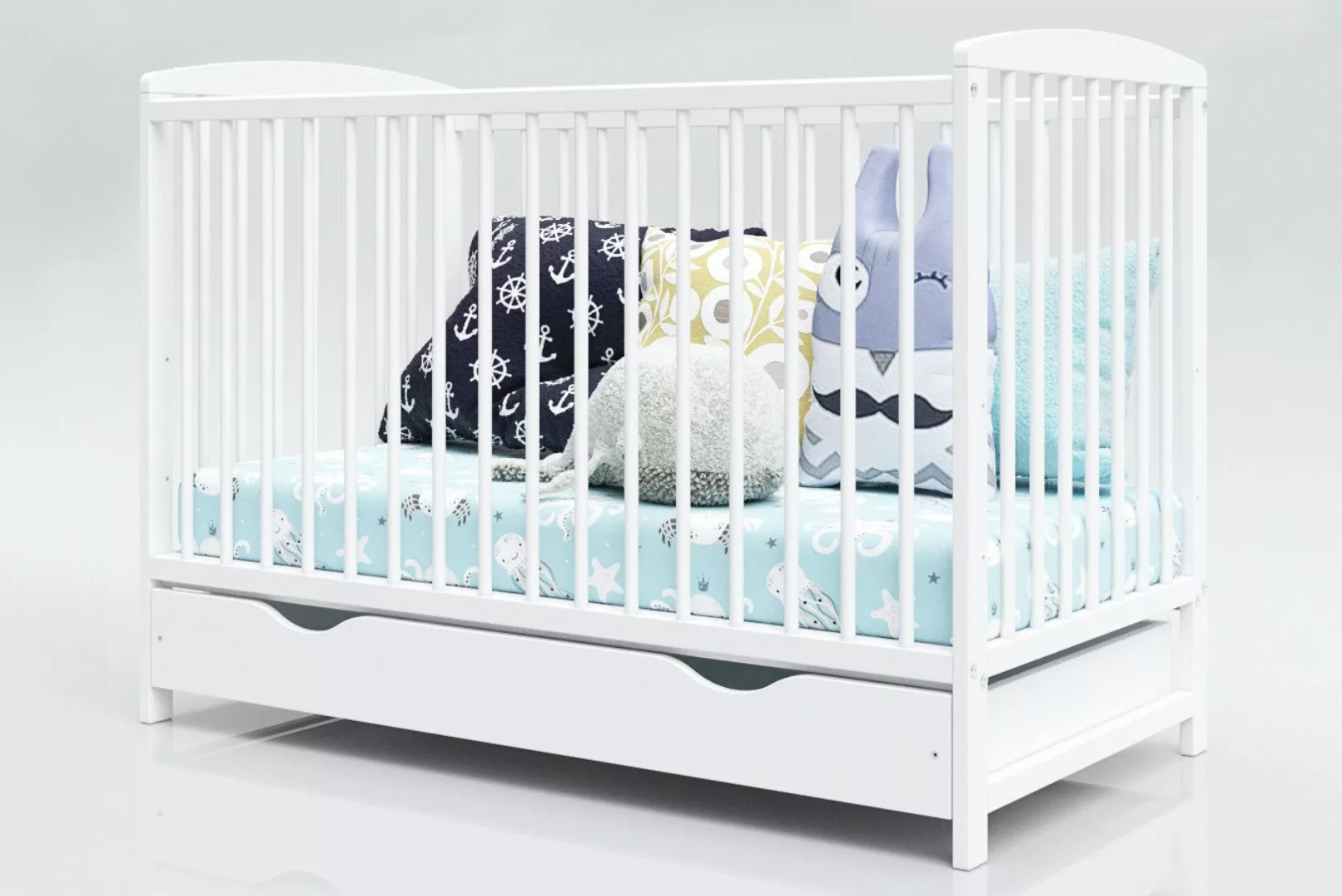 thematys Babybett 60x120cm in Weiß höhenverstellbar Kinderbett mit Schublad günstig online kaufen