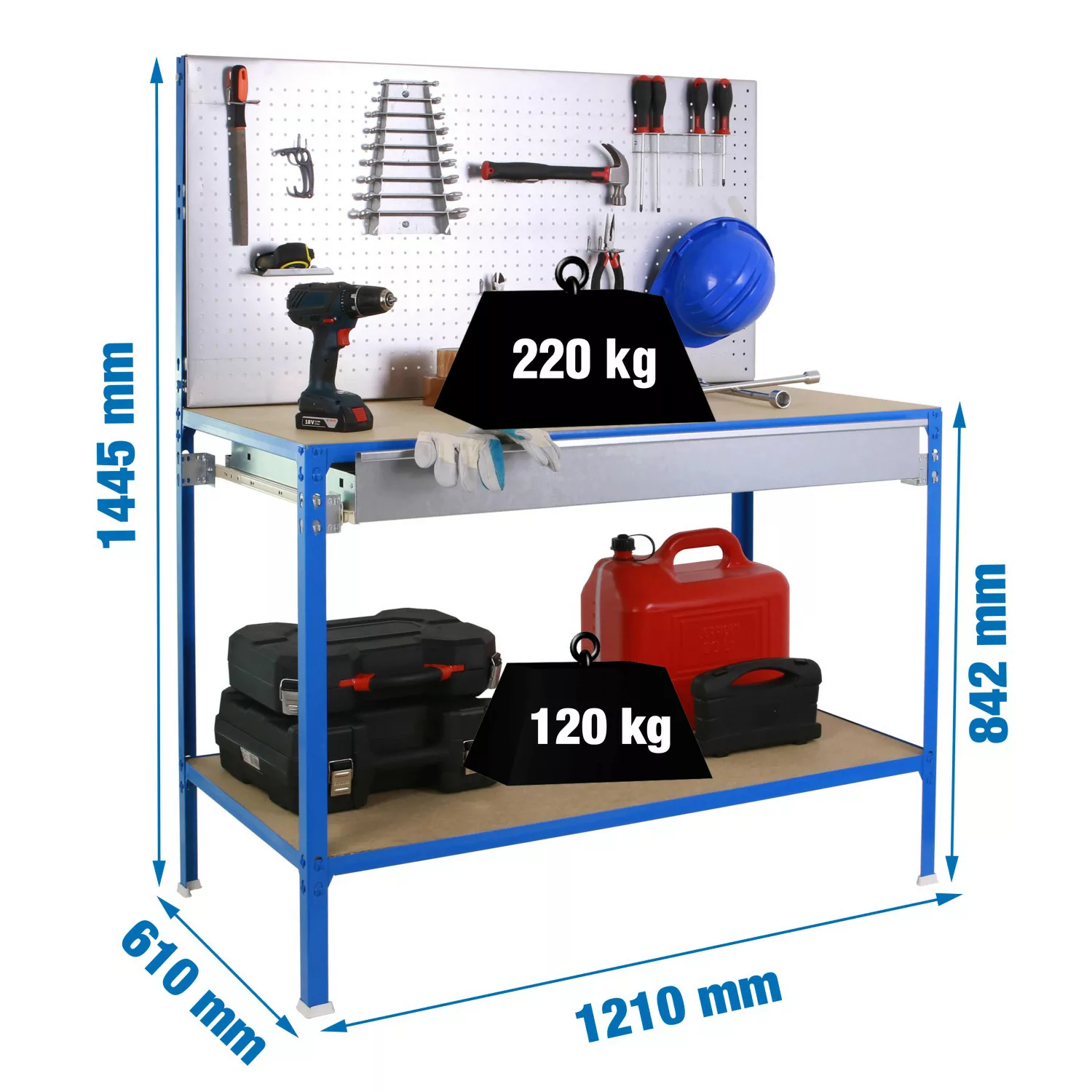 PROREGAL Werkbank Bufallo Light mit Lochwand 2 Ebenen HxBxT 144,5 x 120 x 6 günstig online kaufen