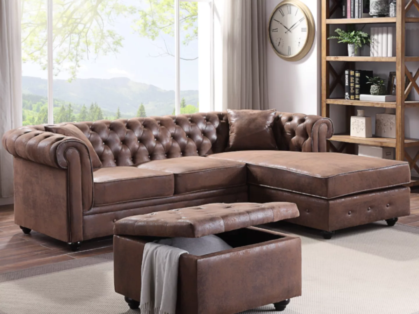 Chesterfield Ecksofa - Microfaser Vintage Look - Braun - TOLEDO günstig online kaufen