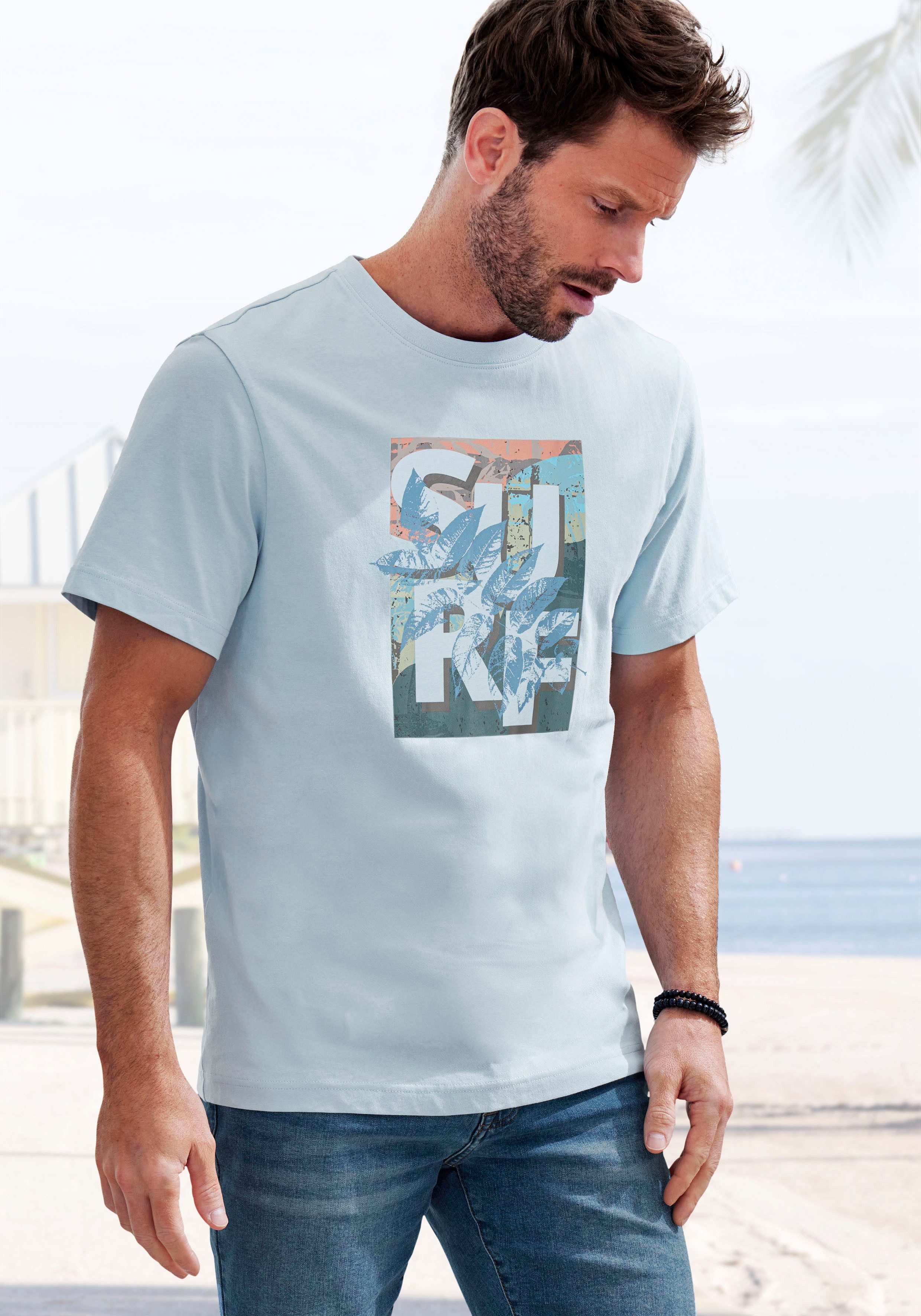 John Devin T-Shirt, Rundhalsshirt mit Surf -Aufdruck aus reiner Baumwolle günstig online kaufen