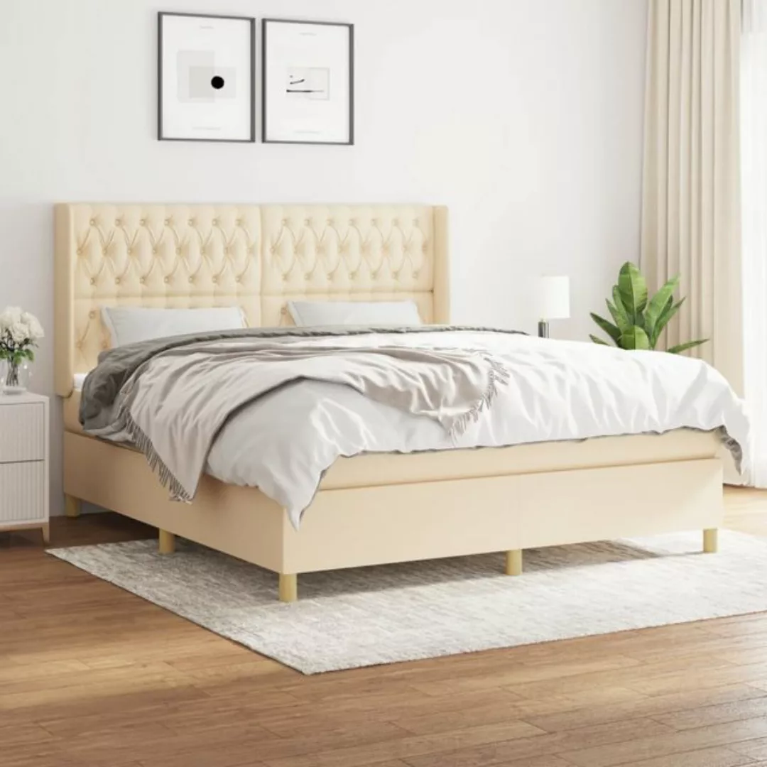 vidaXL Bettgestell Boxspringbett mit Matratze Creme 180x200 cm Stoff Bett B günstig online kaufen