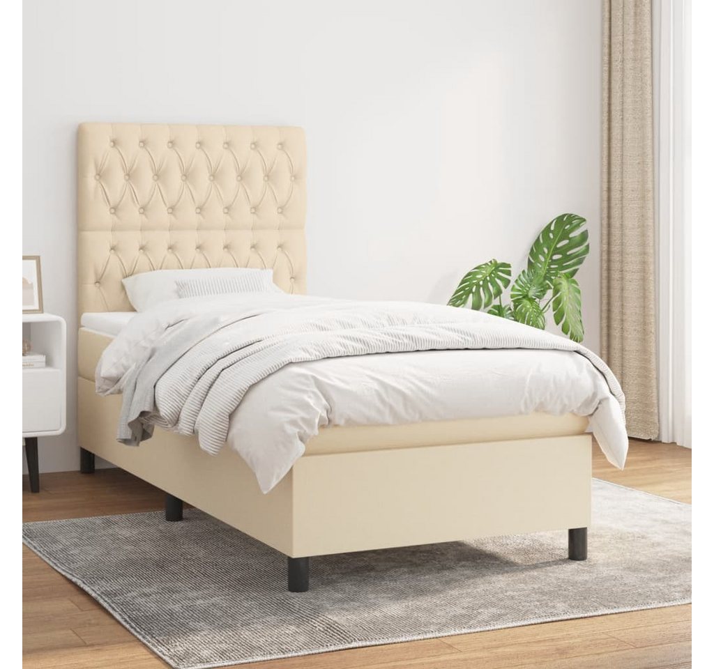 vidaXL Boxspringbett Boxspringbett mit Matratze Creme 100x200 cm Stoff Bett günstig online kaufen