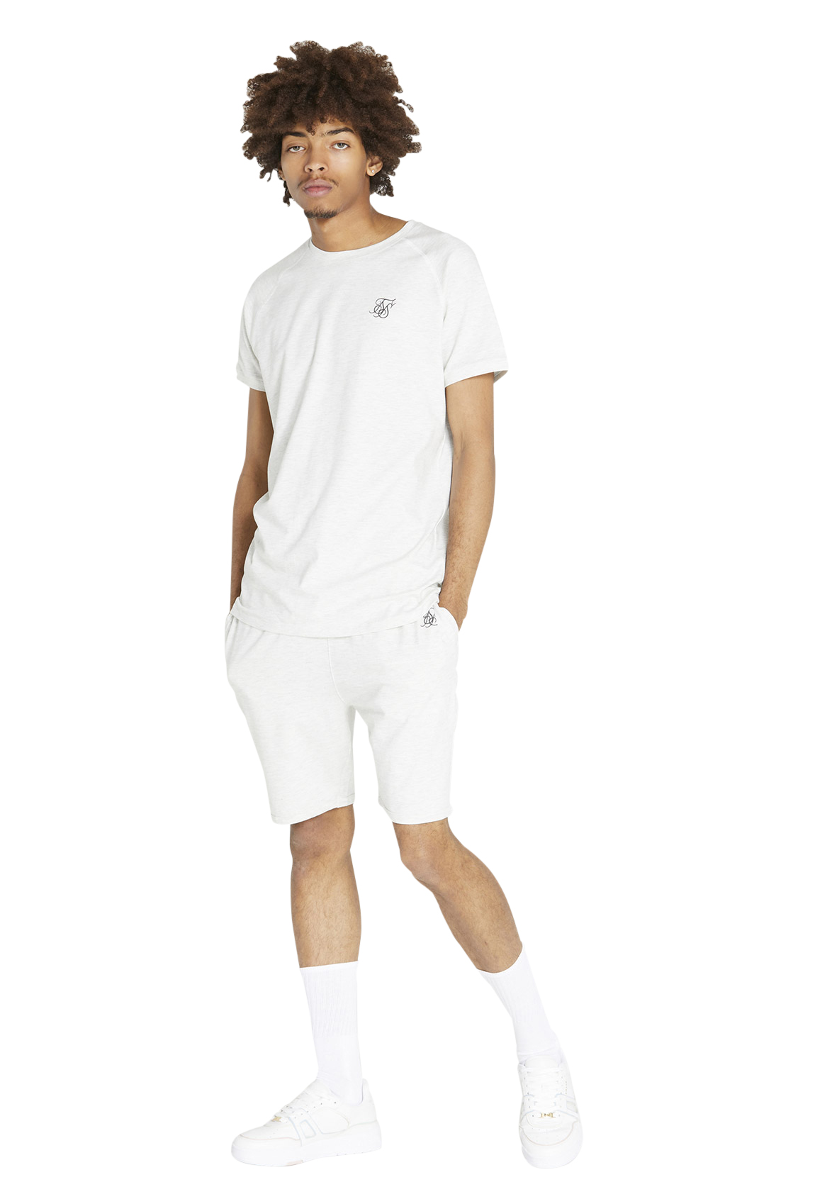 SikSilk Herren T-Shirt SHORTS & TEE TWIN SET SS-19788 Snow Marl Hellgrau günstig online kaufen