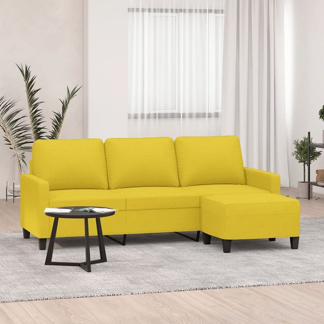 vidaXL Sofa 3-Sitzer-Sofa mit Hocker Hellgelb 180 cm Stoff günstig online kaufen