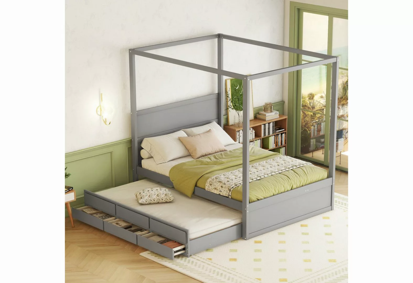 MODFU Funktionsbett Holzbett, Kinderbett, mit ausziehbarem Einzelbett 140 x günstig online kaufen