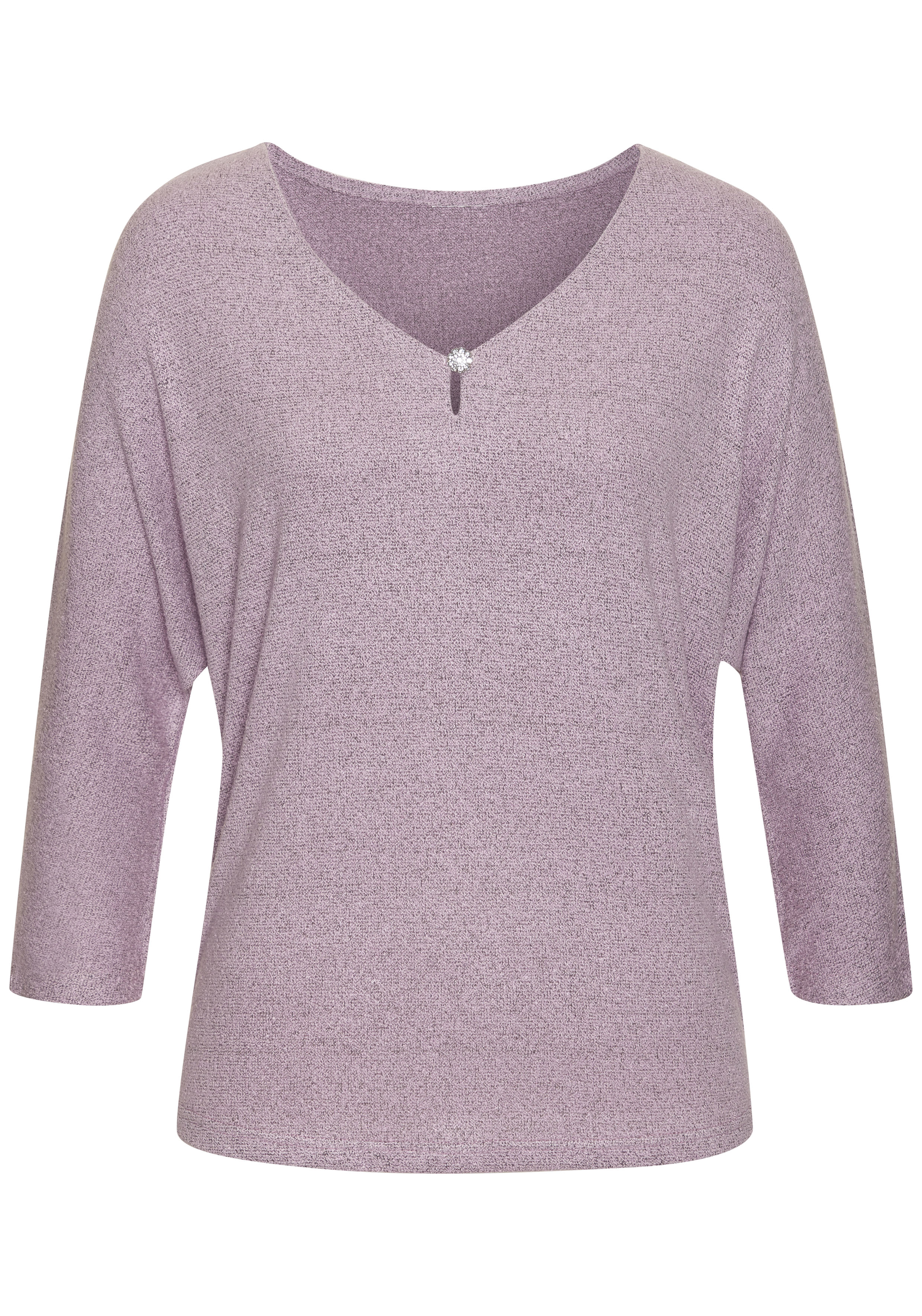 LASCANA 3/4-Arm-Shirt "mit Strassknopf in Blütenform", aus leichtem Feinstr günstig online kaufen
