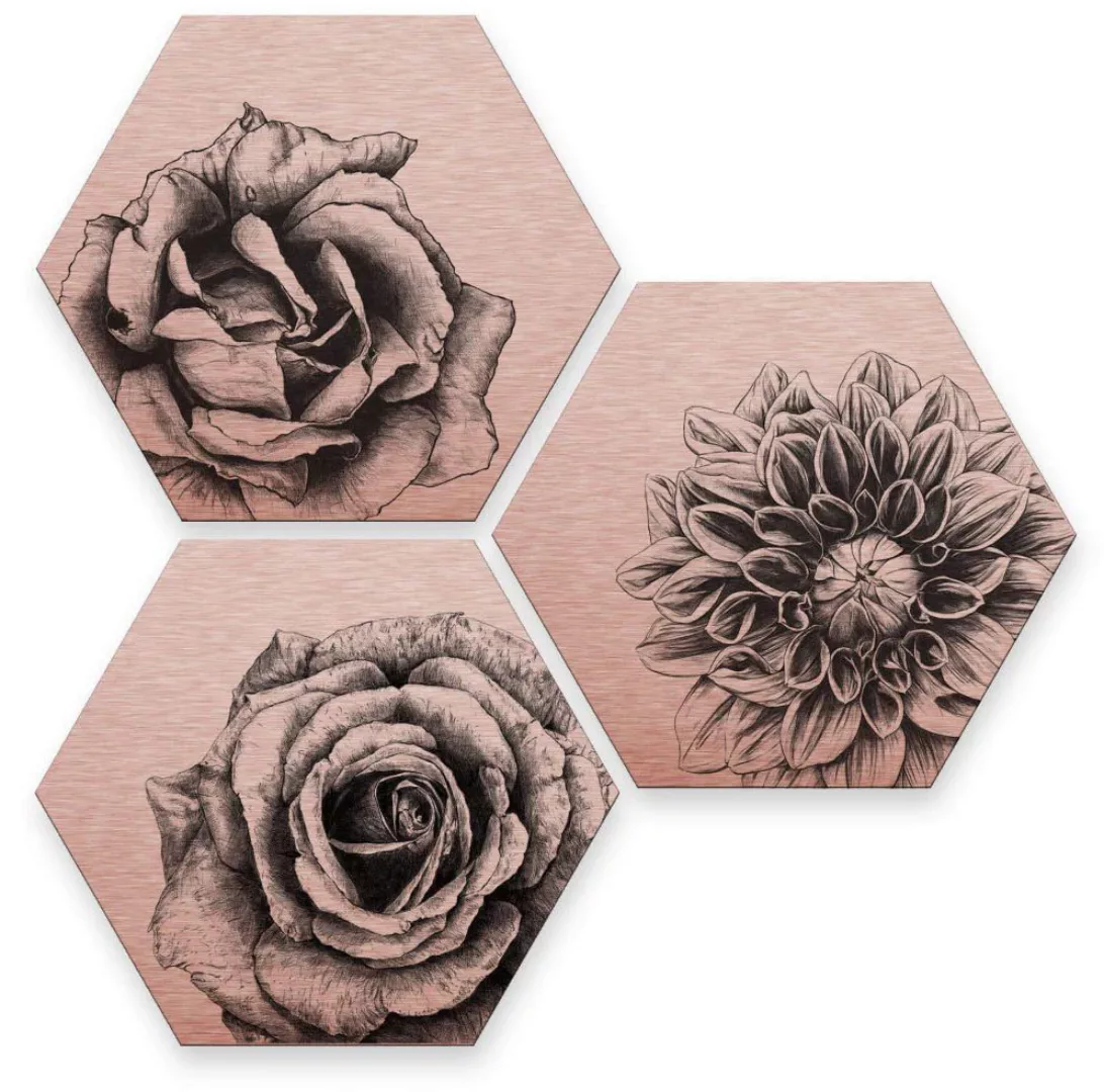 Wall-Art Mehrteilige Bilder »Florales Blumen Set Kupfer«, (Set, 3 St.), Met günstig online kaufen