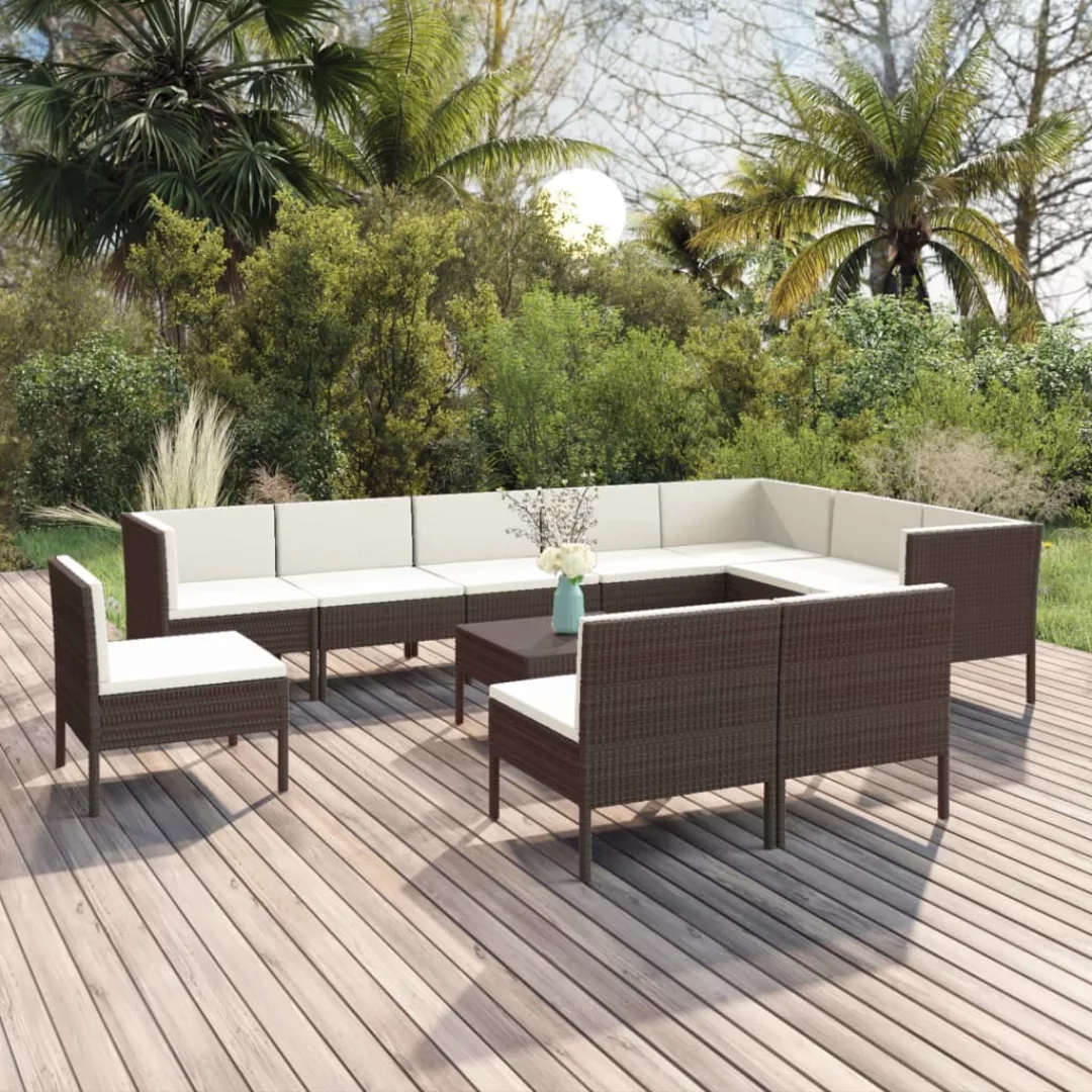 11-tlg. Garten-lounge-set Mit Auflagen Poly Rattan Braun günstig online kaufen