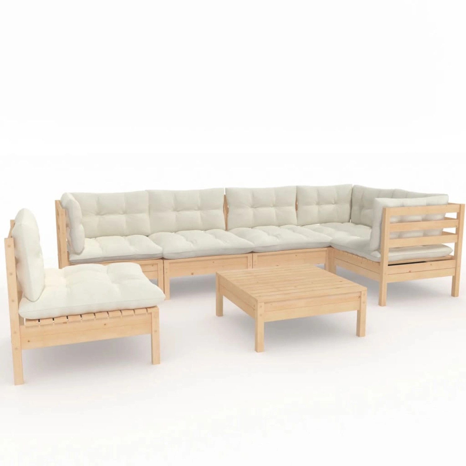 7-tlg. Garten-lounge-set Mit Creme Kissen Kiefernholz günstig online kaufen