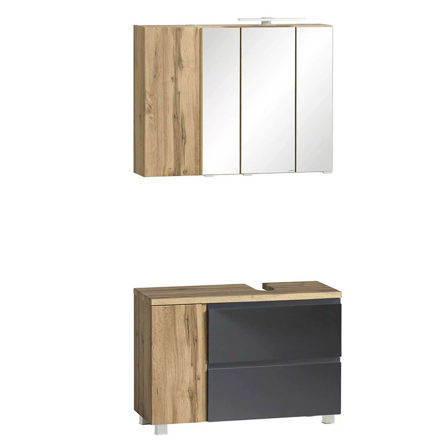 Waschbeckenunterschrank, rechts, mit Spiegelschrank, 85cm, LED Beleuchtung, günstig online kaufen