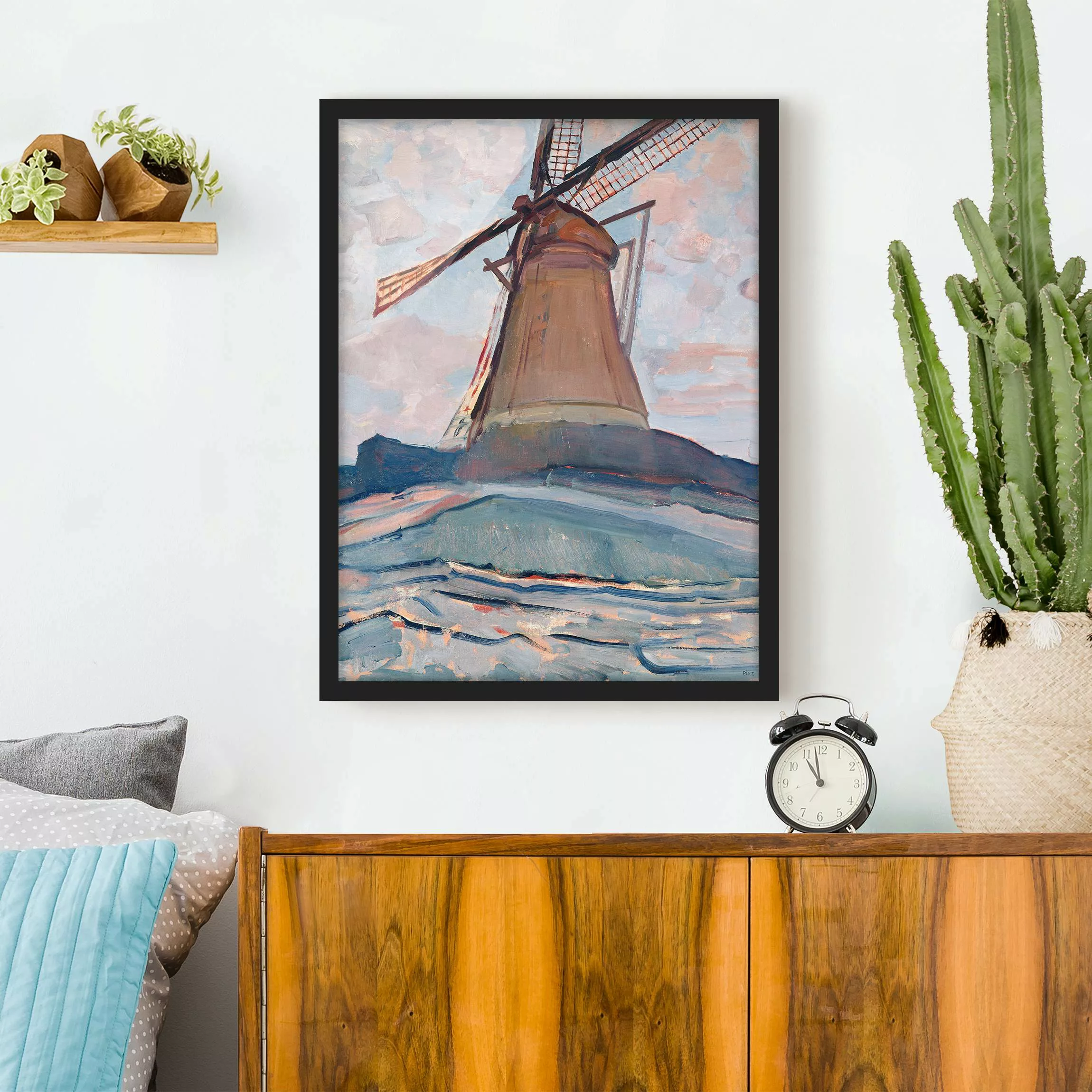Bild mit Rahmen Kinderzimmer - Hochformat Piet Mondrian - Windmühle günstig online kaufen