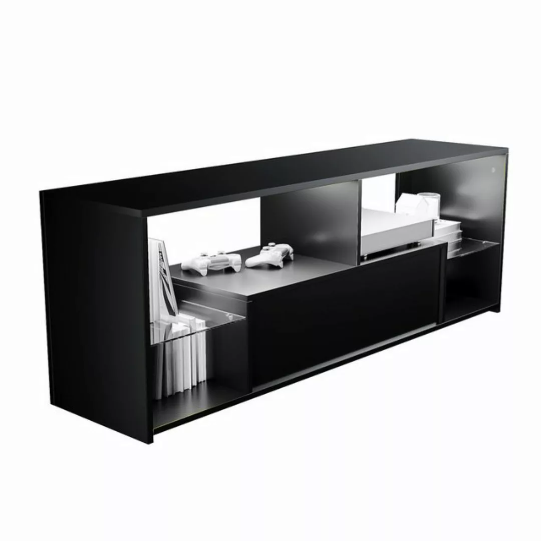 SONNI TV-Schrank TV-Schränke Schwarz Hochglanz mit LED Beleuchtung Lowboard günstig online kaufen