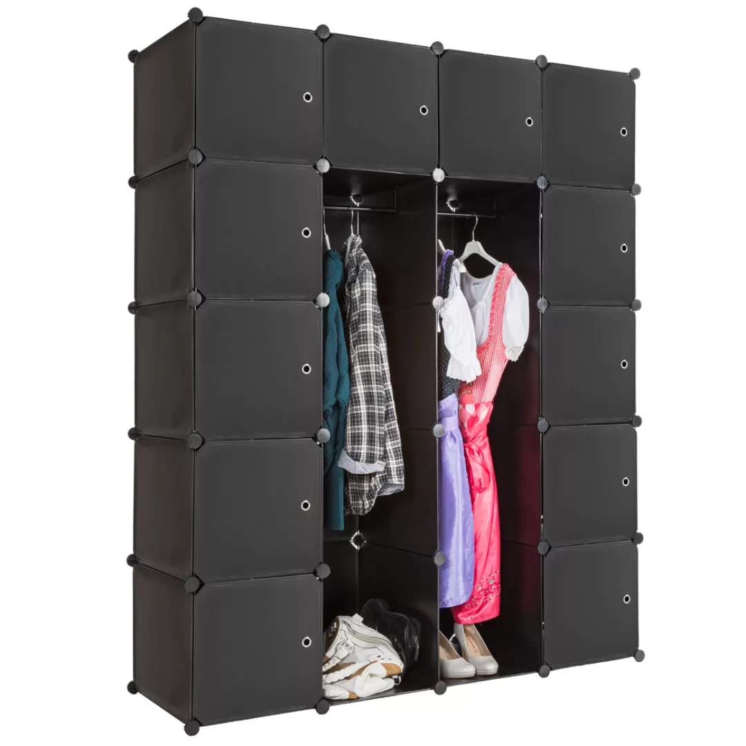 Steckregal 12 Boxen mit Türen inkl. Kleiderstangen 147x47x183cm - schwarz günstig online kaufen