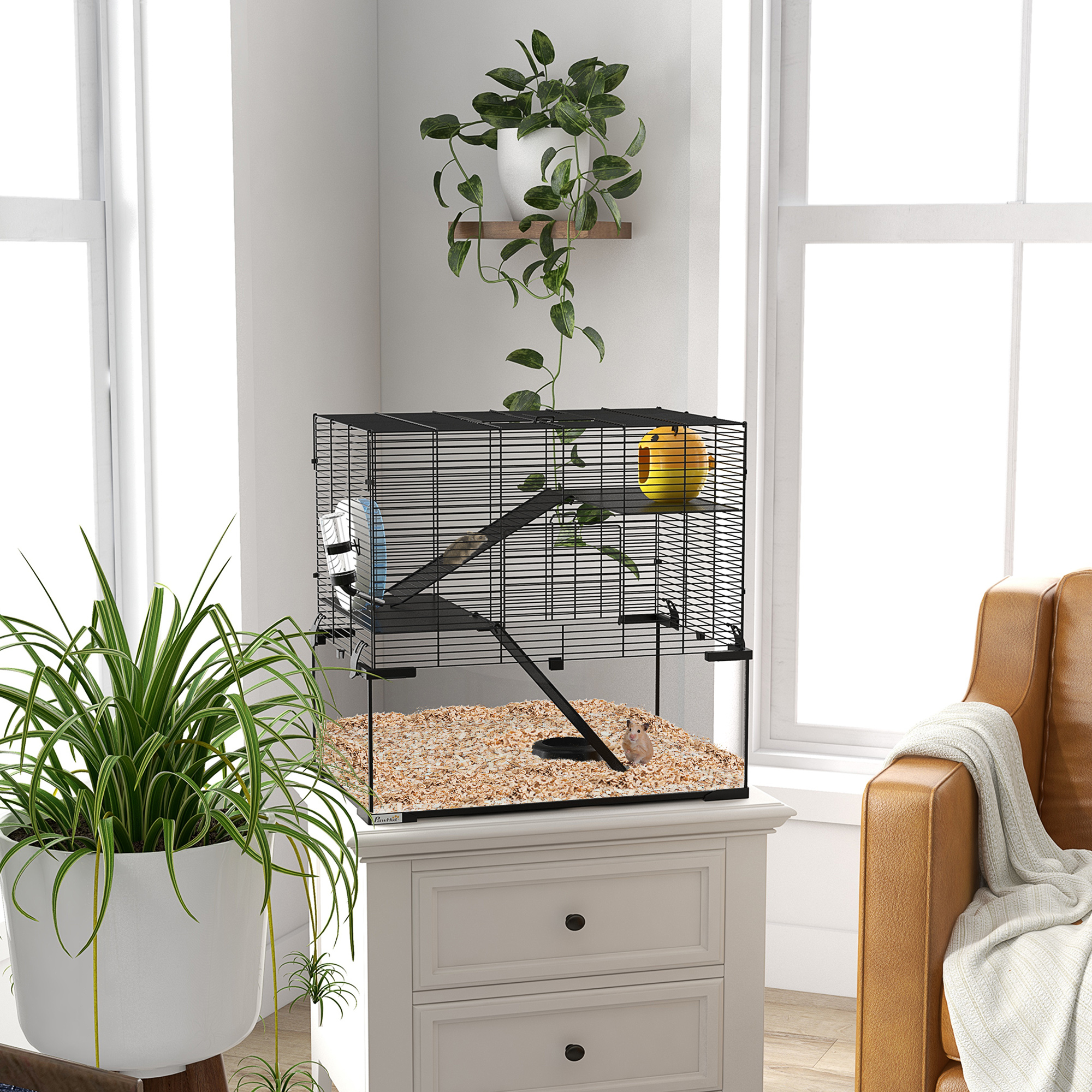PawHut Hamsterkäfig, Nagerkäfig, 3 Ebenen mit Laufrad, Rampen, Häuschen, Tr günstig online kaufen