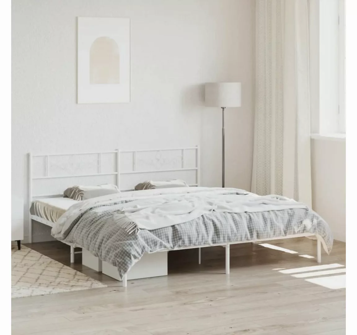furnicato Bett Bettgestell mit Kopfteil Metall Weiß 180x200 cm günstig online kaufen