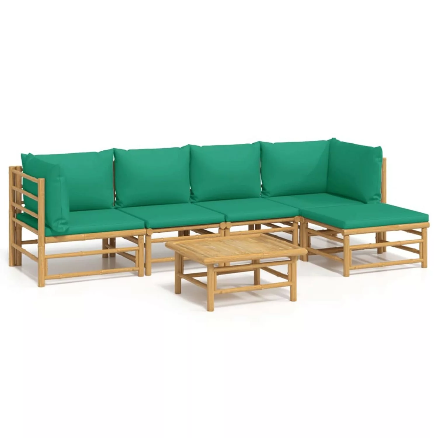 Vidaxl 6-tlg. Garten-lounge-set Mit Grünen Kissen Bambus günstig online kaufen