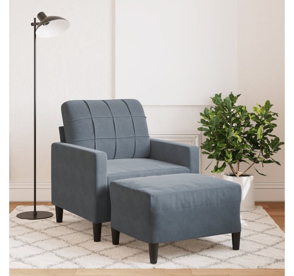 vidaXL Sofa Sessel mit Hocker 60 cm Samt, Dunkelgrau günstig online kaufen