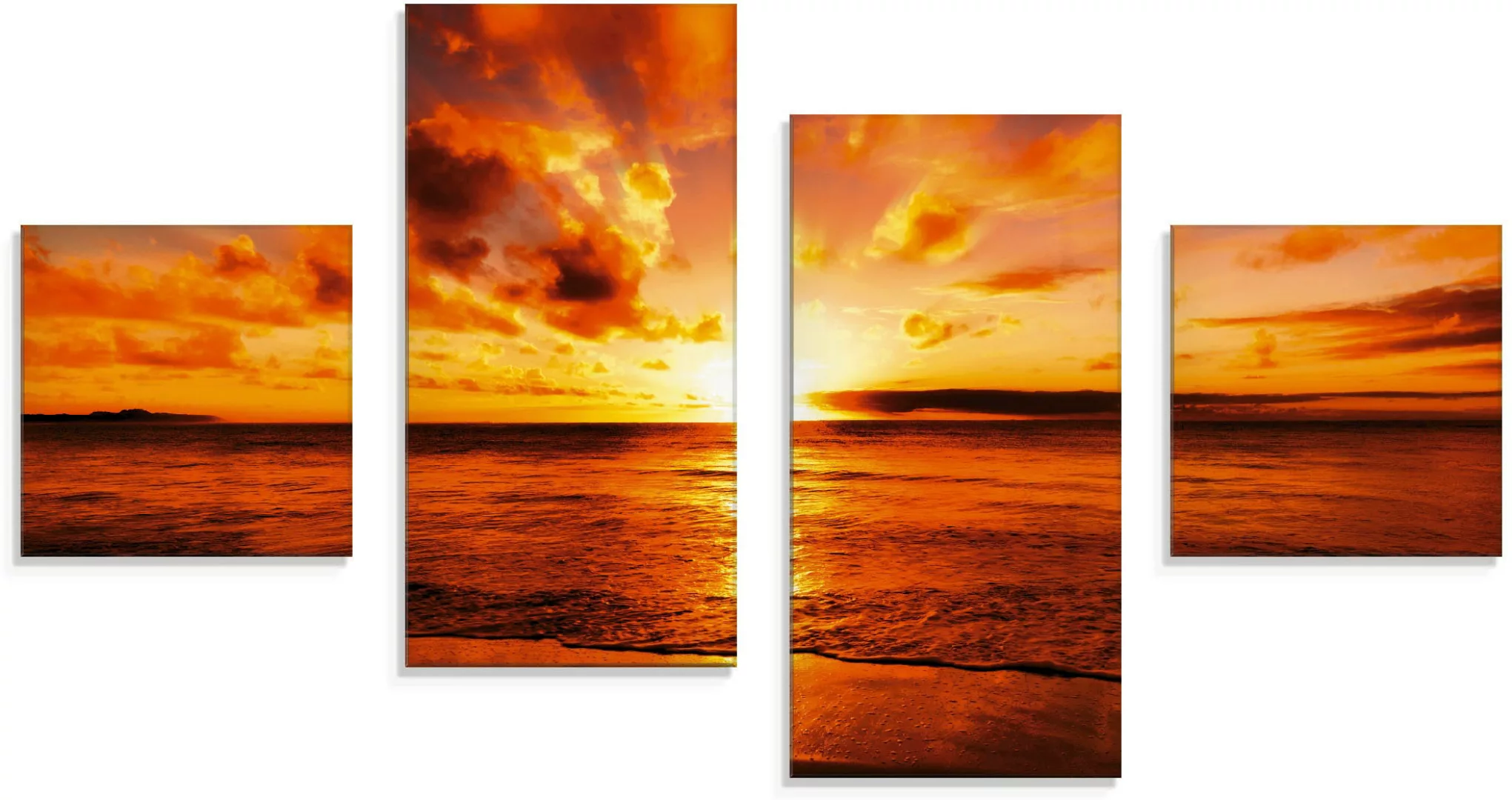 Artland Glasbild "Schöner Sonnenuntergang Strand", Gewässer, (4 St.) günstig online kaufen
