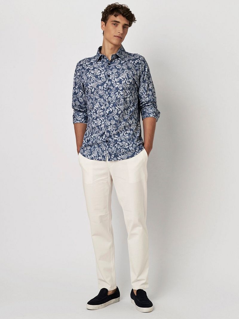 DESOTO Hemd Denim Blumen Blau - Größe XXL günstig online kaufen