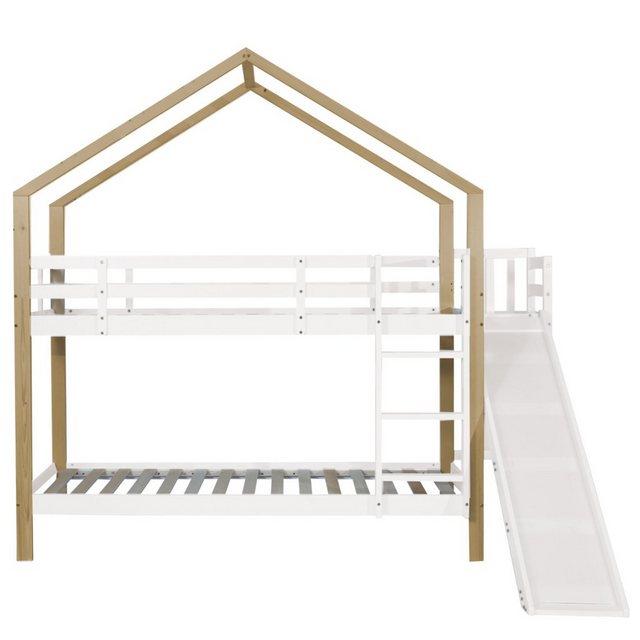 WISHDOR Etagenbett 90x200 cm Holzbett Hausbett Kinderbett (mit Absturzsiche günstig online kaufen