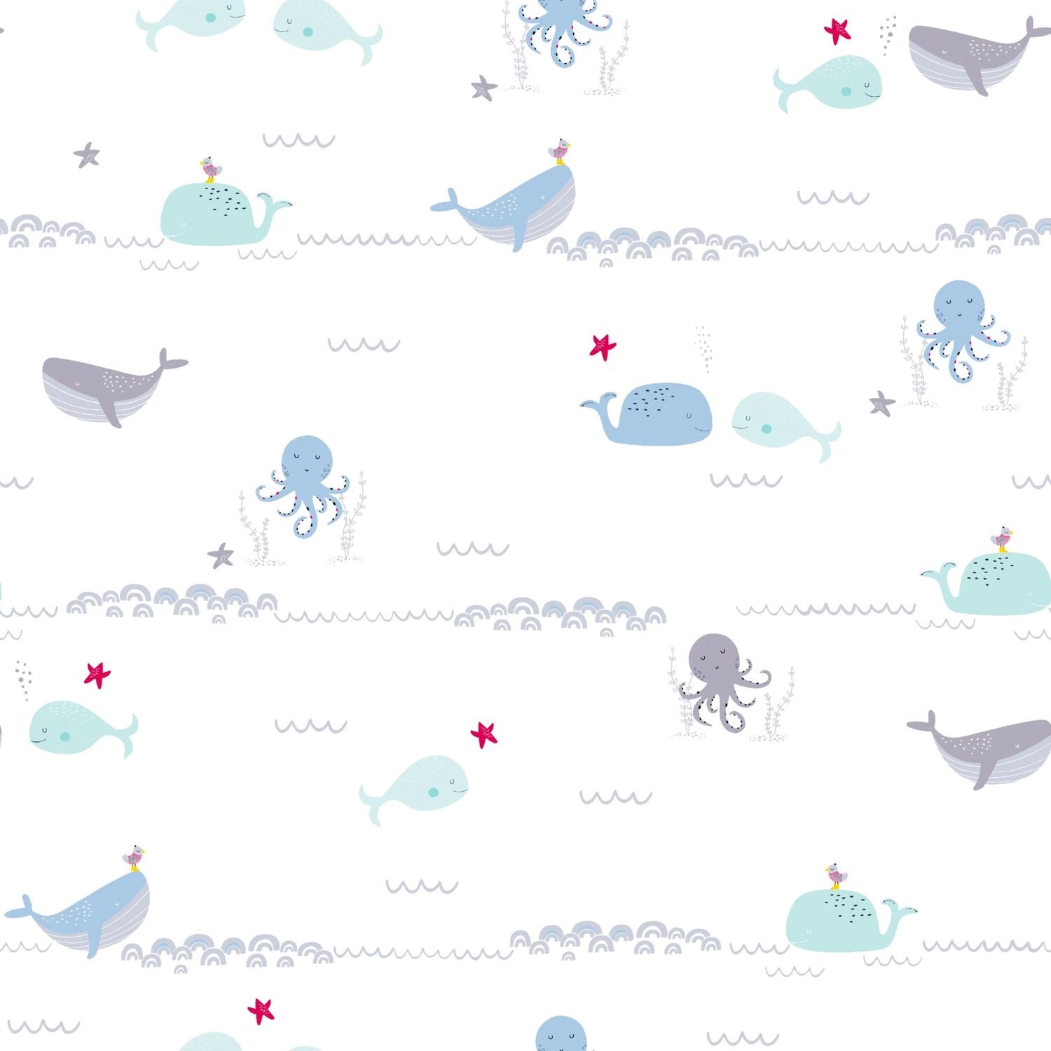 PROFHOME 381301-GU Kinder Tapete Tiermotiv Matt Blau Grau Weiß 0,53 m x 10, günstig online kaufen