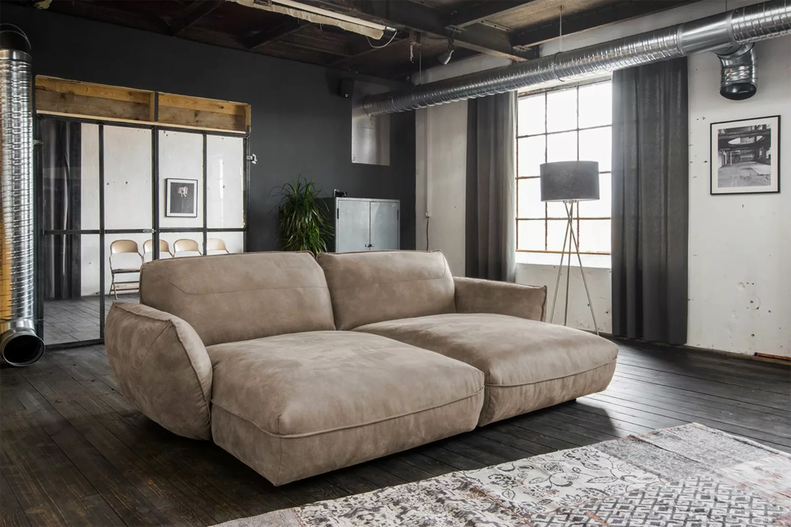 KAWOLA Sofa DAVITO Big Sofa Longchair Lederimitat im Vintagelook braun günstig online kaufen