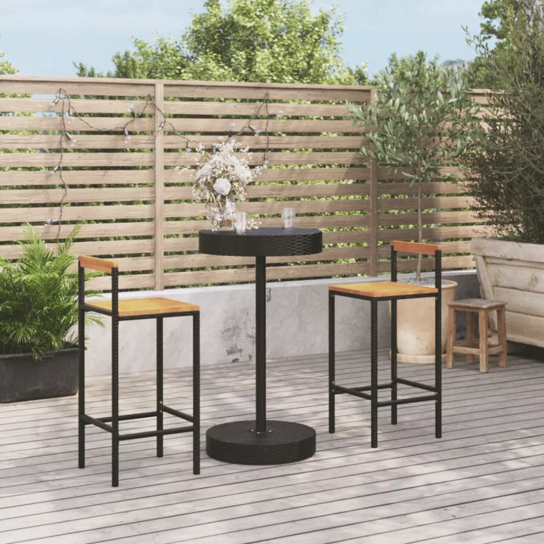 Vidaxl 3-tlg. Gartenbar-set Schwarz Poly Rattan & Massivholz Akazie günstig online kaufen