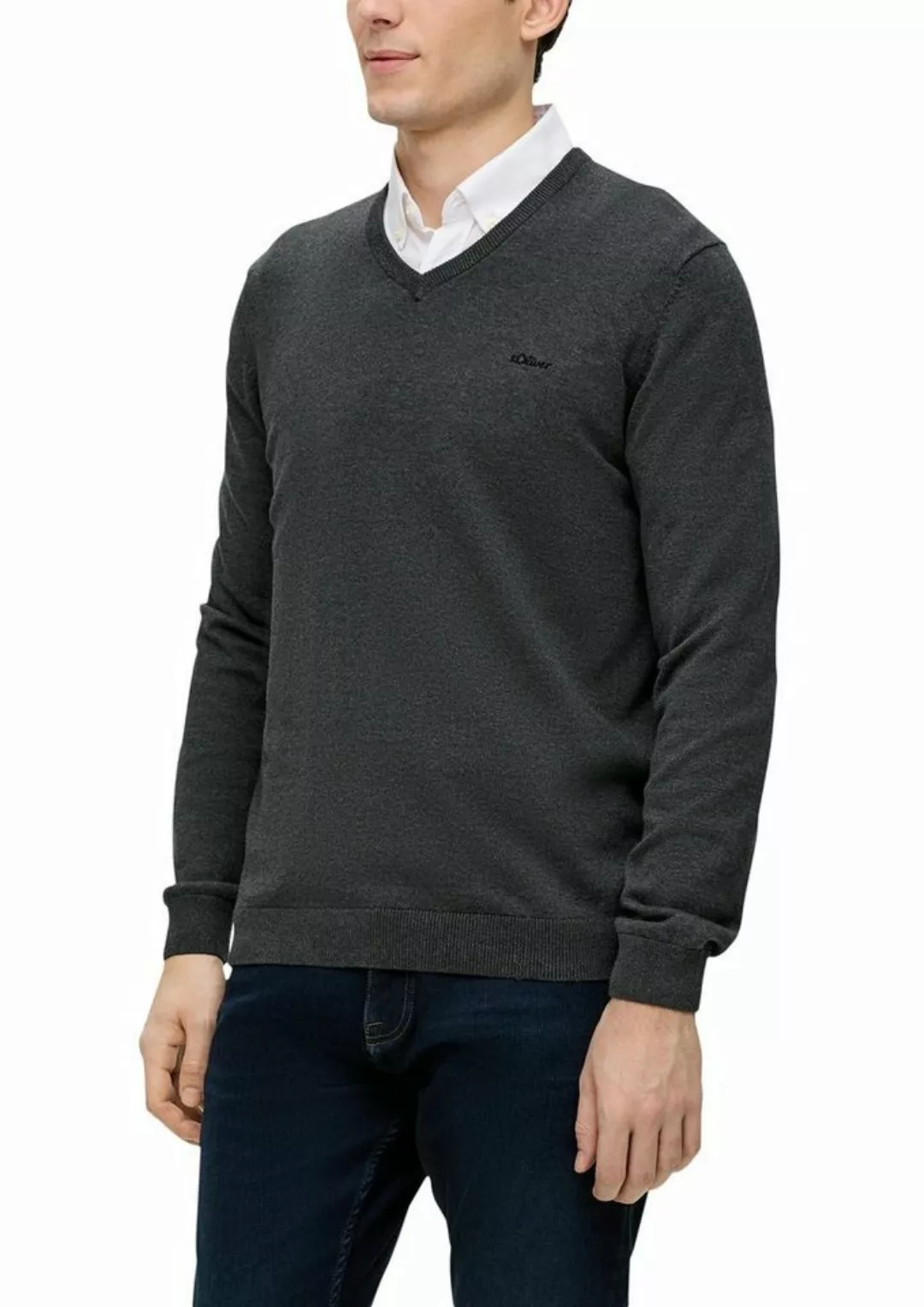 s.Oliver Strickpullover in melierter Optik mit Logo-Stickerei günstig online kaufen