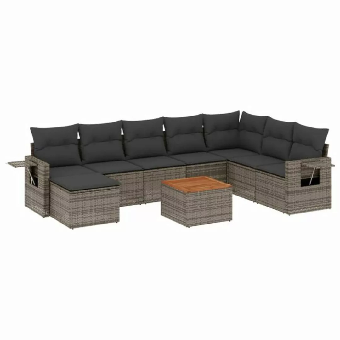 vidaXL Sofaelement 9-tlg. Garten-Sofagarnitur mit Kissen Grau Poly Rattan ( günstig online kaufen