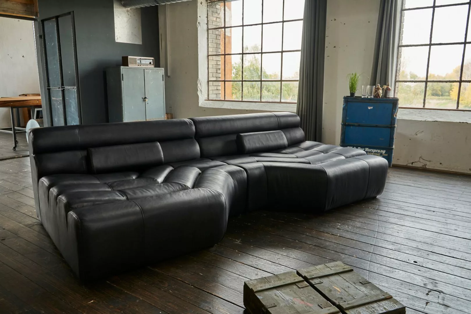 KAWOLA Sofa TARA, Couch XXL Big Sofa Wohnlandschaft Leder schwarz 286x143 c günstig online kaufen